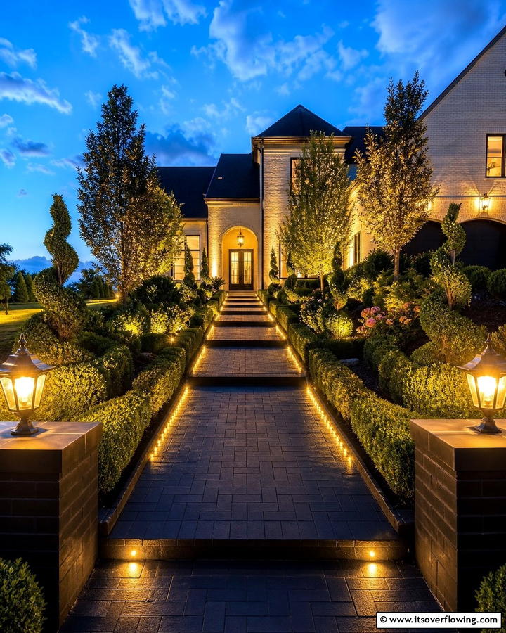 Black Brick Walkway with Lighting Accents - 20 Black Brick Walkway Ideas for a Dramatic Entrance