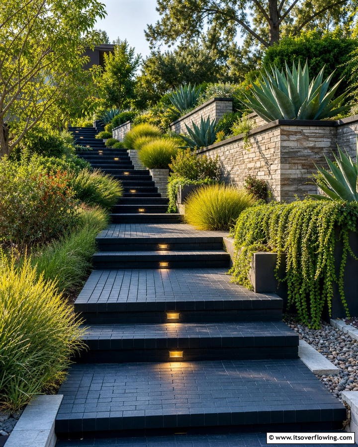 Black Brick Walkway with Raised Steps - 20 Black Brick Walkway Ideas for a Dramatic Entrance