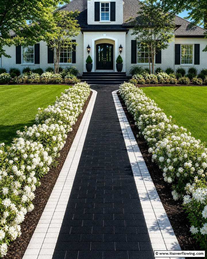 Black Brick Walkway with White Border - 20 Black Brick Walkway Ideas for a Dramatic Entrance