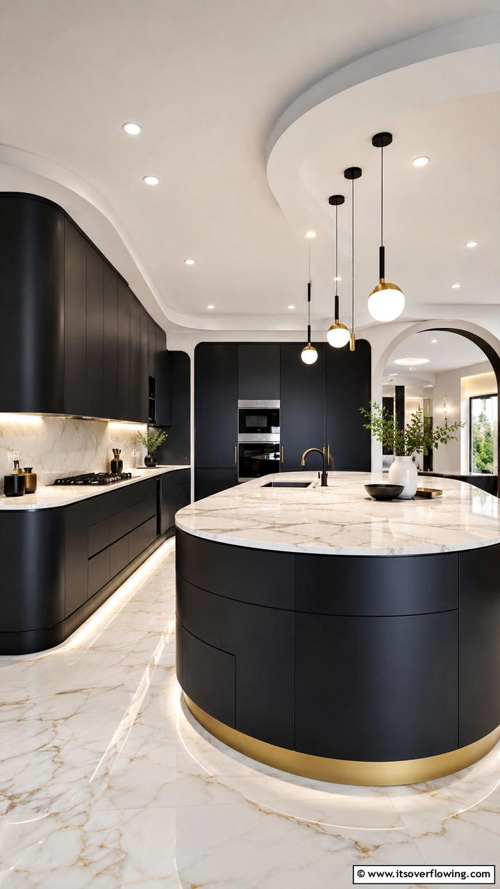 Black Cabinetry with Contemporary Curves - 30 Black Kitchen Cabinet Ideas for Bold Modern Spaces