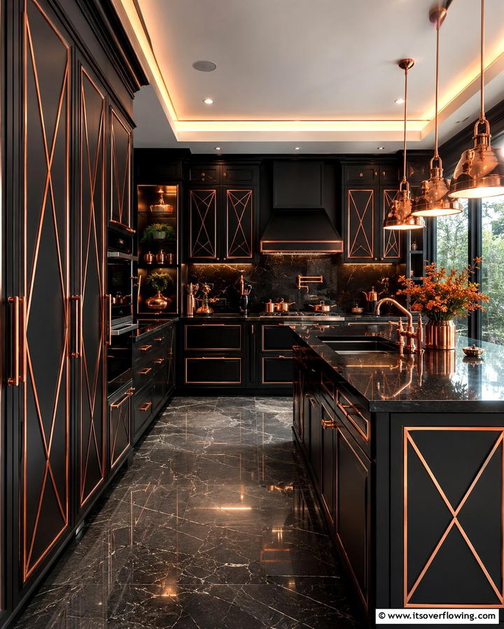 Black Cabinets with Copper Inlays - 25 Black and Copper Kitchen Ideas for a Bold Look