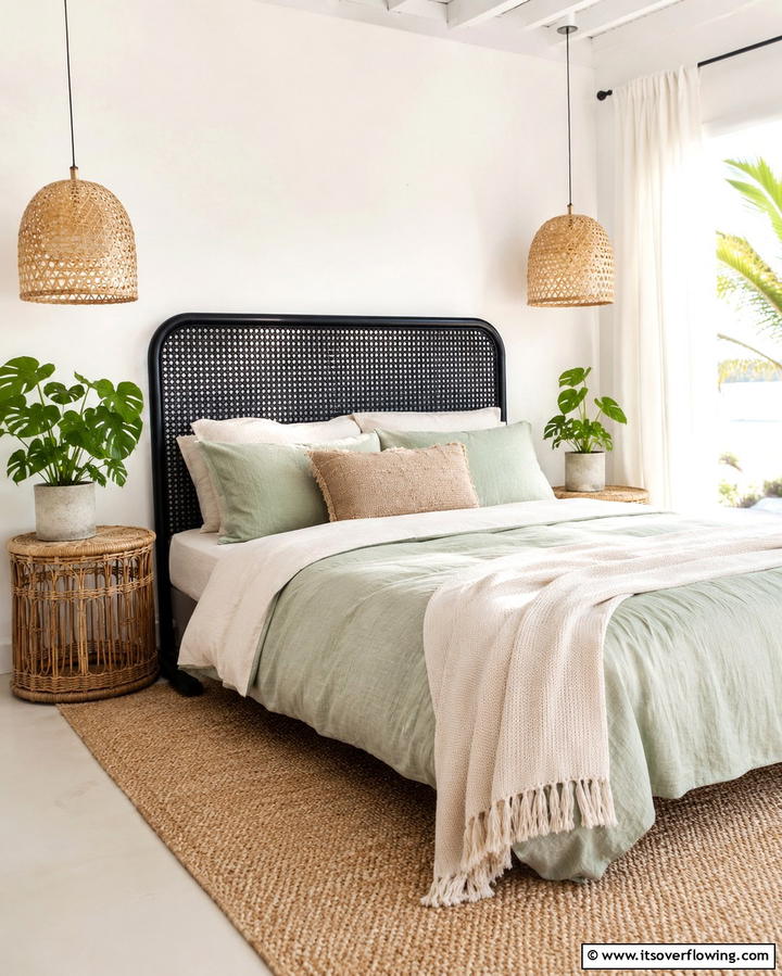 Black Cane Headboard for a Natural Touch - 25 Black Headboard Bedroom Ideas for a Bold Statement