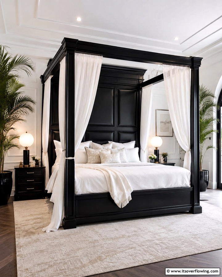 Black Canopy Bed with Integrated Headboard - 25 Black Headboard Bedroom Ideas for a Bold Statement