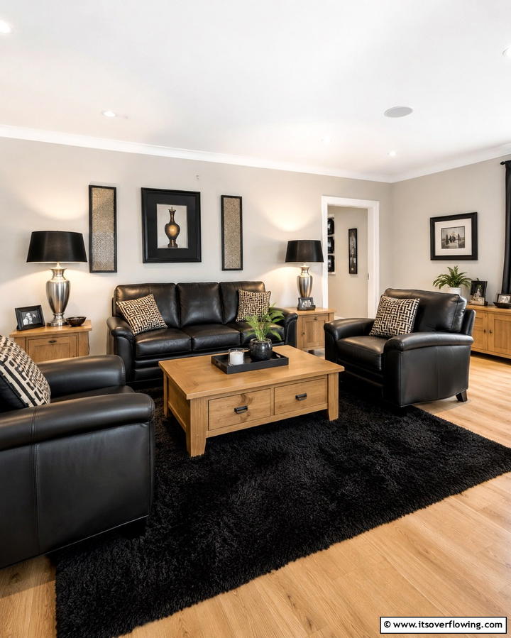 Black Carpet with Leather FurnitureOne - 25 Black Carpet Living Room Ideas for a Cozy Atmosphere