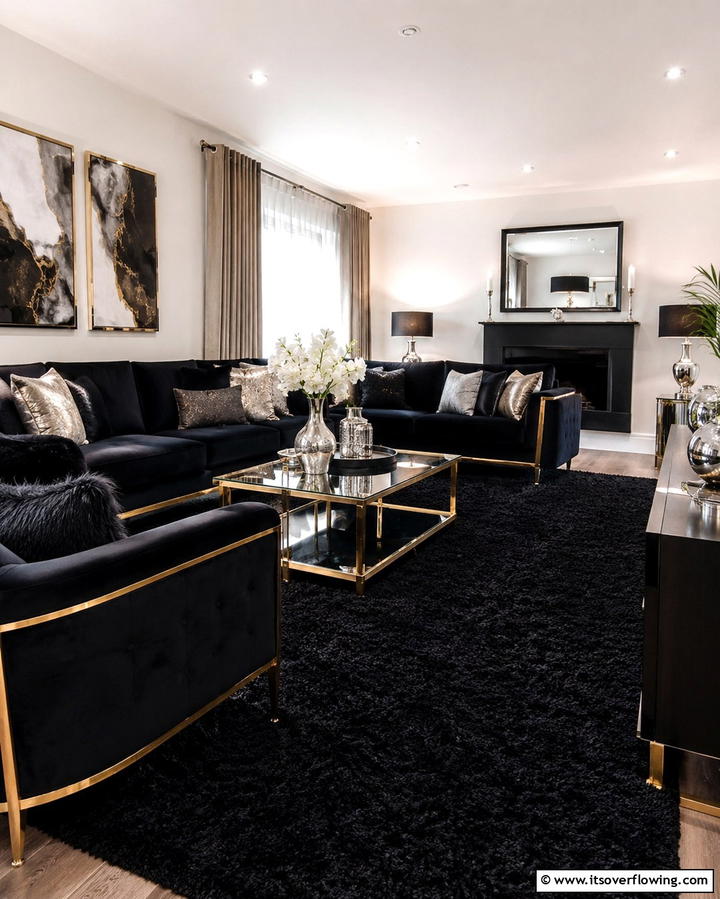 Black Carpet with Metallic AccentsExact - 25 Black Carpet Living Room Ideas for a Cozy Atmosphere