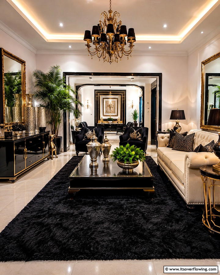Black Carpet with Metallic AccentsOne - 25 Black Carpet Living Room Ideas for a Cozy Atmosphere
