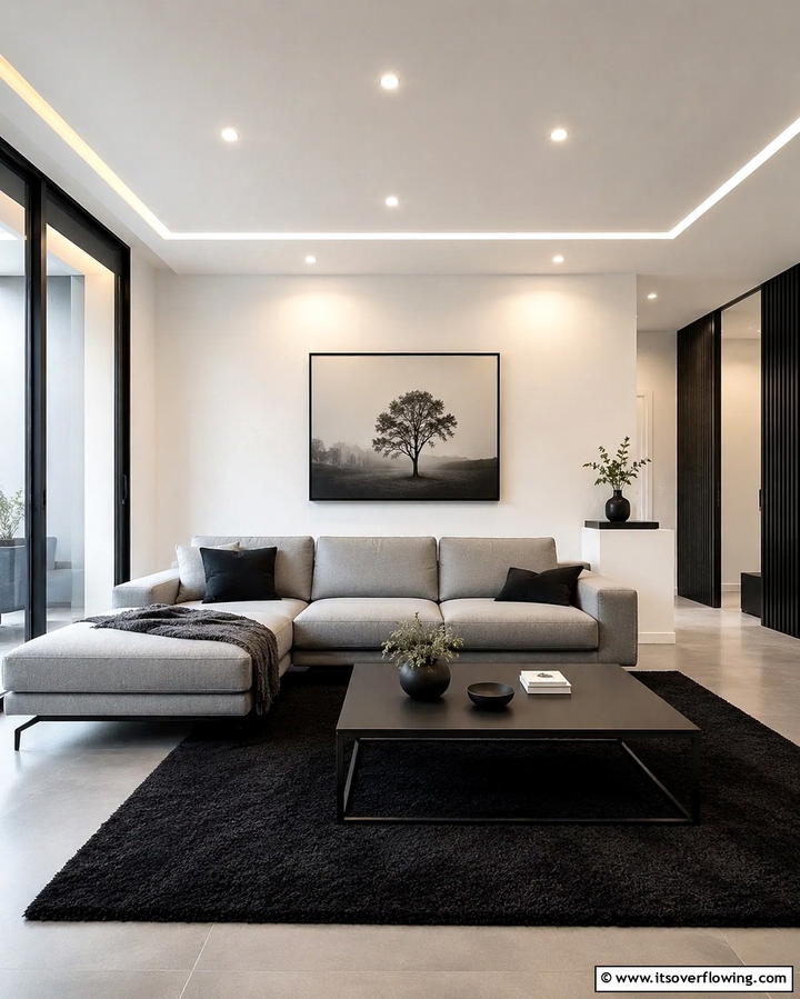 Black Carpet with Minimalist FurnitureExact - 25 Black Carpet Living Room Ideas for a Cozy Atmosphere