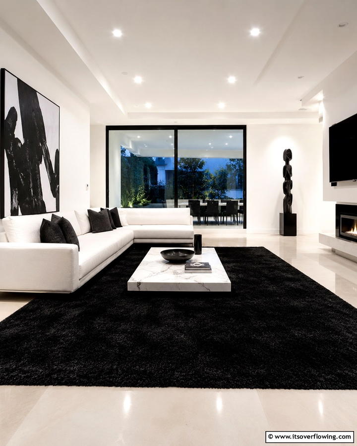 Black Carpet with Minimalist FurnitureOne - 25 Black Carpet Living Room Ideas for a Cozy Atmosphere