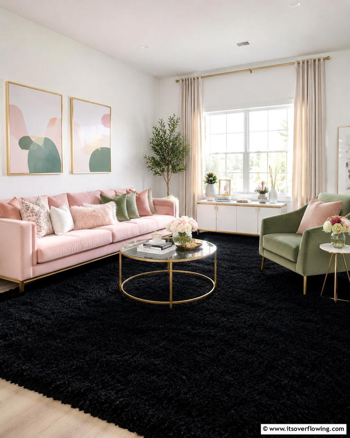 Black Carpet with Pastel Furniture - 25 Black Carpet Living Room Ideas for a Cozy Atmosphere