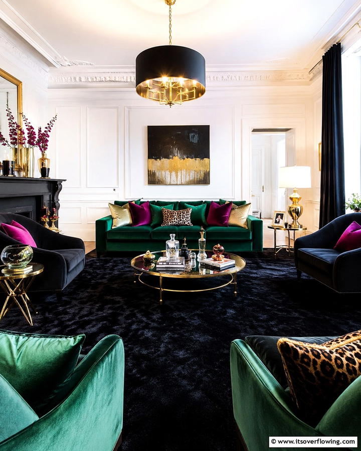 Black Carpet with Velvet Sofas - 25 Black Carpet Living Room Ideas for a Cozy Atmosphere