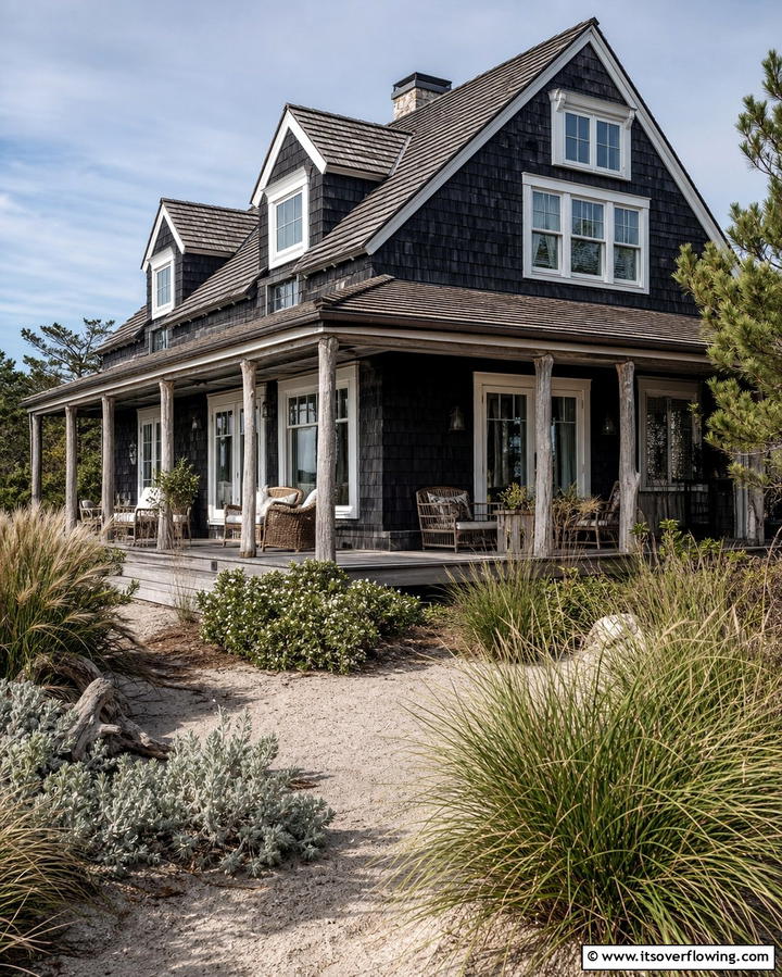 Black Cedar Shake Siding for Rustic Charm - 25 Black Siding House Ideas for a Bold and Modern Look