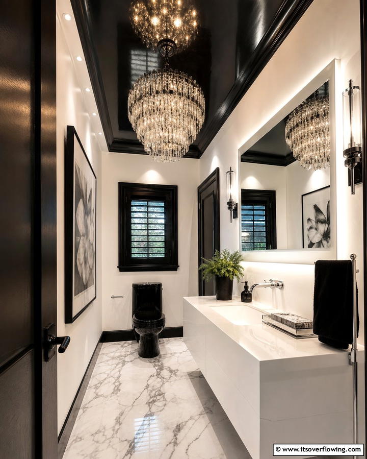 Black Ceiling Drama - 25 Elegant Black Powder Room Ideas for a Bold Look