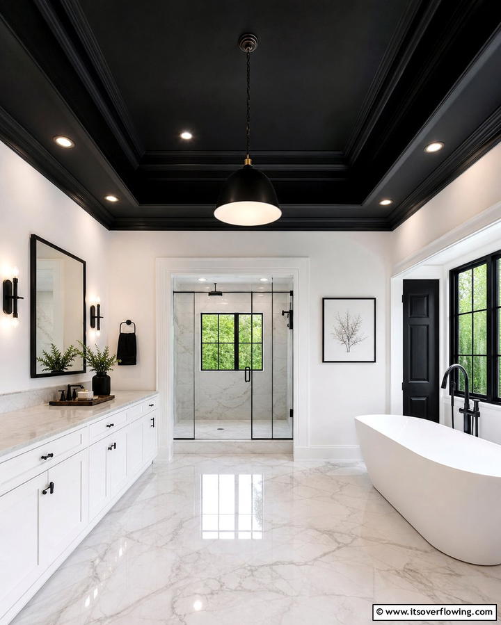 Black Ceiling for Depth - 25 Dark Bathroom Ideas for Moody and Chic Spaces