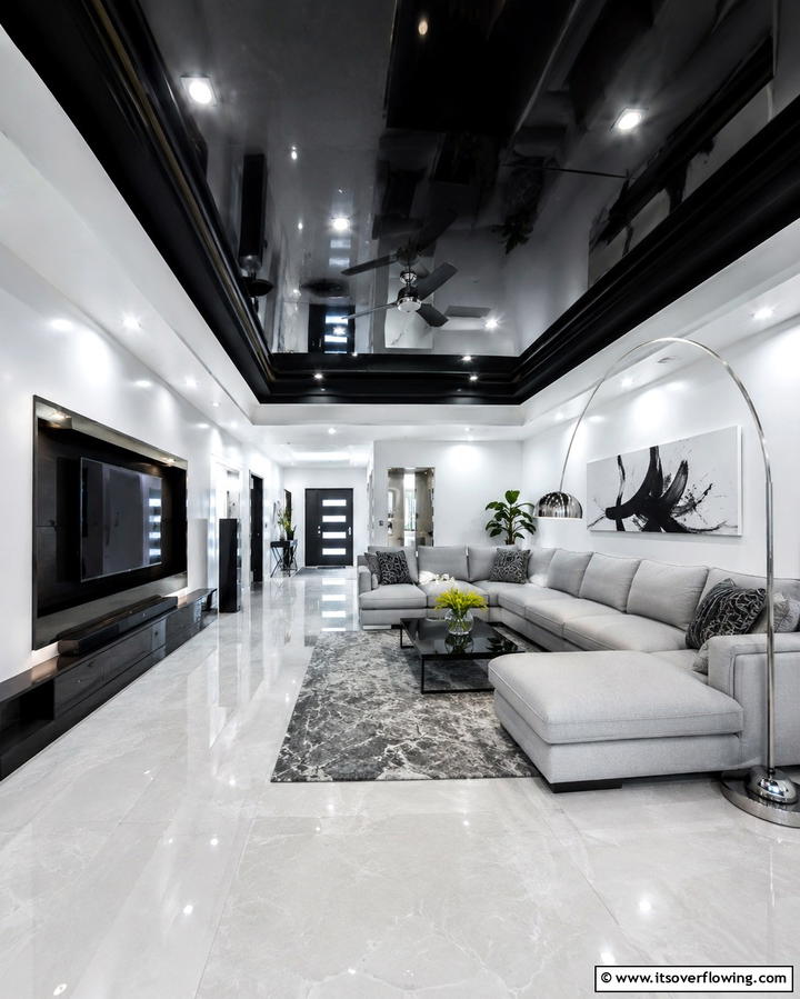 Black Ceiling for Drama - 30 Bold Black Living Room Designs for Dramatic Modern Spaces
