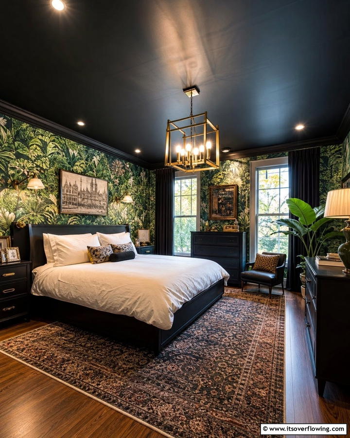 Black Ceiling for Drama - 20 Black and Green Bedroom Design Ideas for a Bold Look