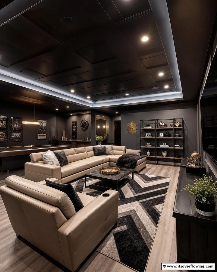Black Ceiling for a Dramatic Effect - 20 Black Man Cave Ideas for a Masculine Retreat
