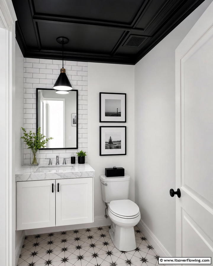 Black Ceiling for a Dramatic Effect - 20 Black and White Powder Room Ideas for a Classic Style