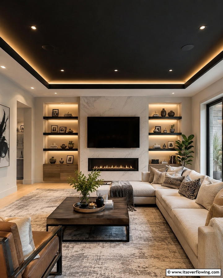 Black Ceiling with Ambient Lighting - 30 Modern Black Ceiling Design Ideas for Dramatic Interiors