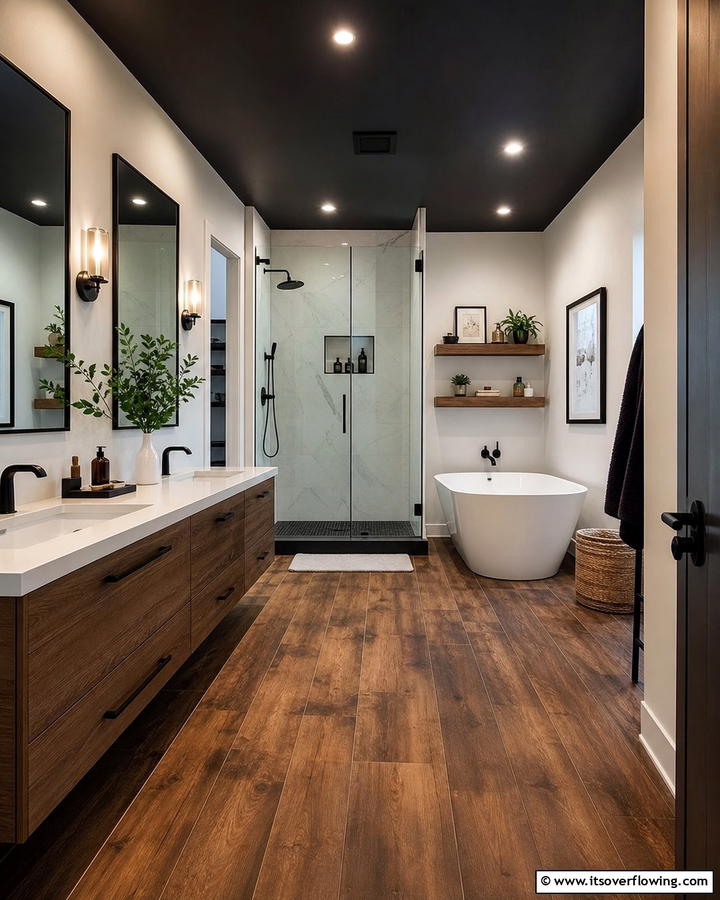 Black Ceiling with Brown Flooring - 20 Modern Brown and Black Bathroom Ideas for a Bold Design