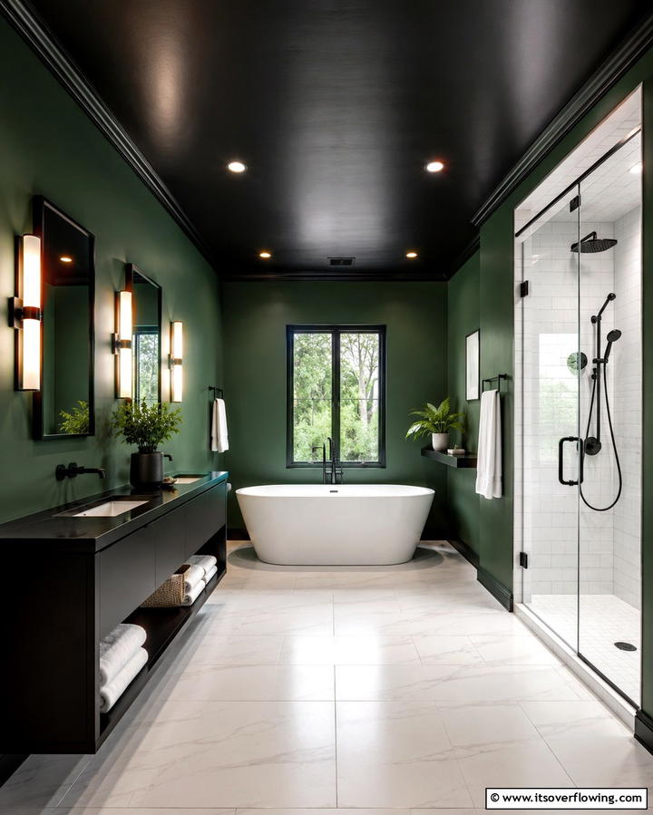 Black Ceiling with Green Walls - 25 Black and Green Bathroom Ideas for Bold Style