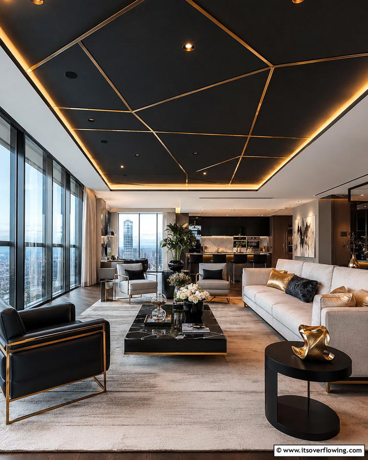 Black Ceiling with Modern Inlay - 30 Modern Black Ceiling Design Ideas for Dramatic Interiors