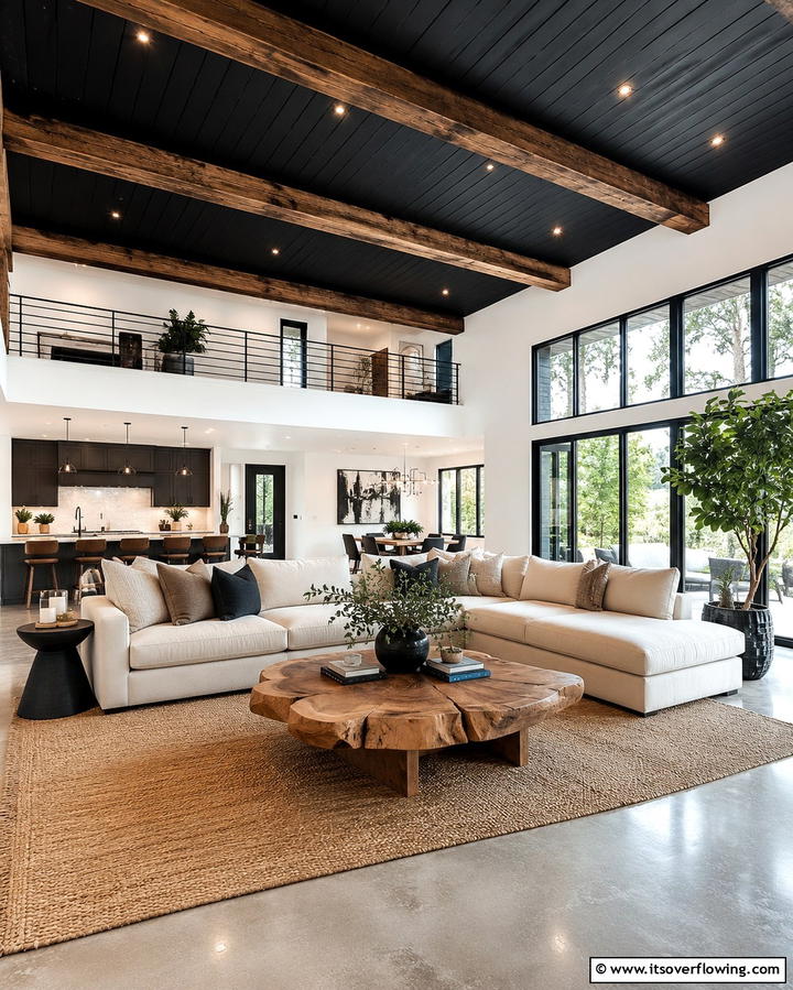 Black Ceiling with Wooden Beams - 25 Black House With Wood Accents Ideas for a Bold Design