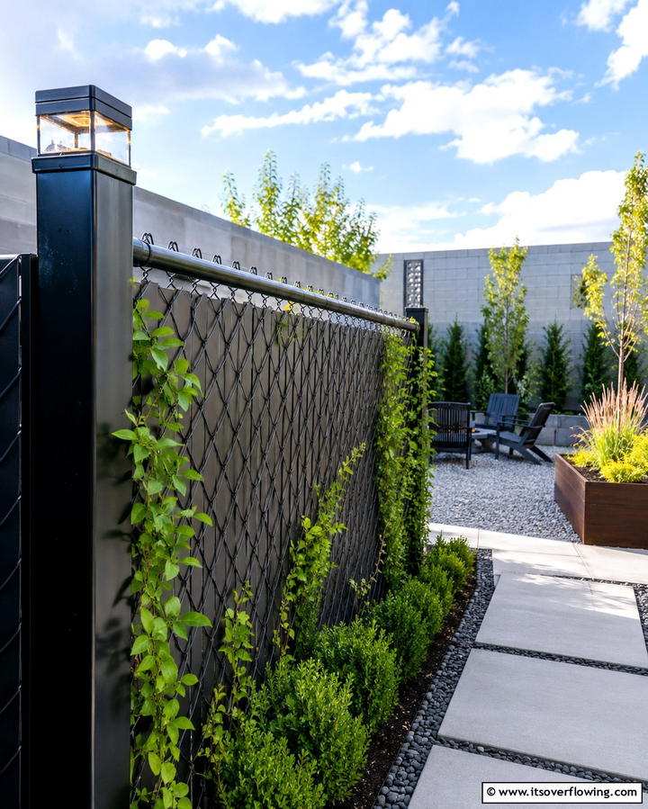 Black Chain Link Fence with Modern Upgrades - 25 Black Fence Ideas for Modern Outdoor Spaces