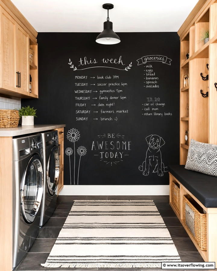 Black Chalkboard Wall for Creativity and Function - 30 Stylish Black Laundry Room Ideas for a Modern Utility Space