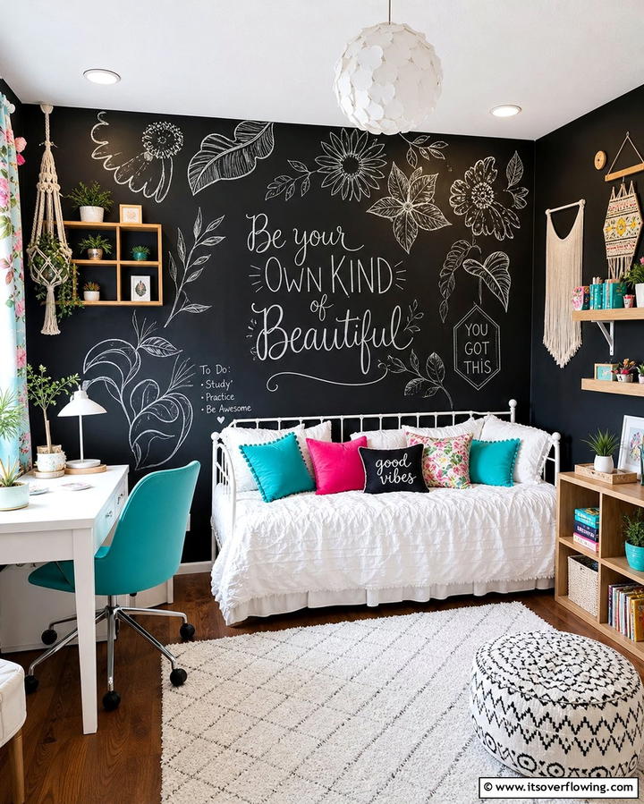 Black Chalkboard Wall - 25 Black Accent Wall Bedroom Ideas for Drama