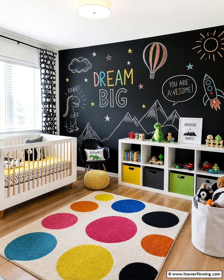 Black Chalkboard WallOne - 25 Black Nursery Ideas for Modern Baby Rooms