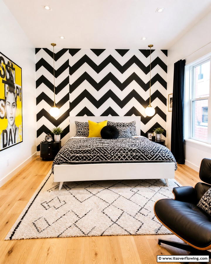 Black Chevron Patterns - 25 Black Accent Wall Bedroom Ideas for Drama