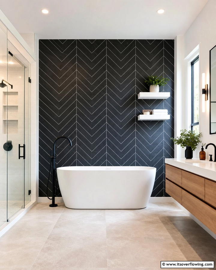 Black Chevron Tiles for a Bold Statement - 25 Stylish Black Tile Bathroom Ideas