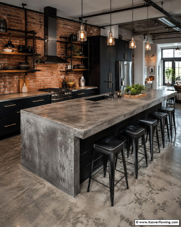 Black Concrete Countertops for an Industrial Edge - 25 Black Kitchen Countertops for a Bold Statement