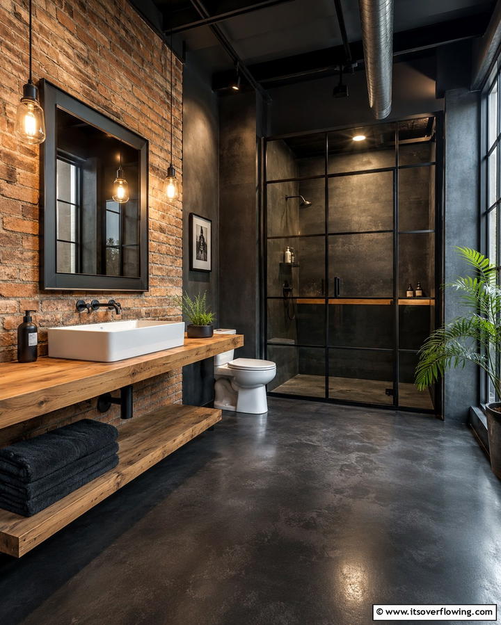 Black Concrete Floors for Industrial Aesthetics - 25 Black Floor Bathroom Ideas for a Bold Look