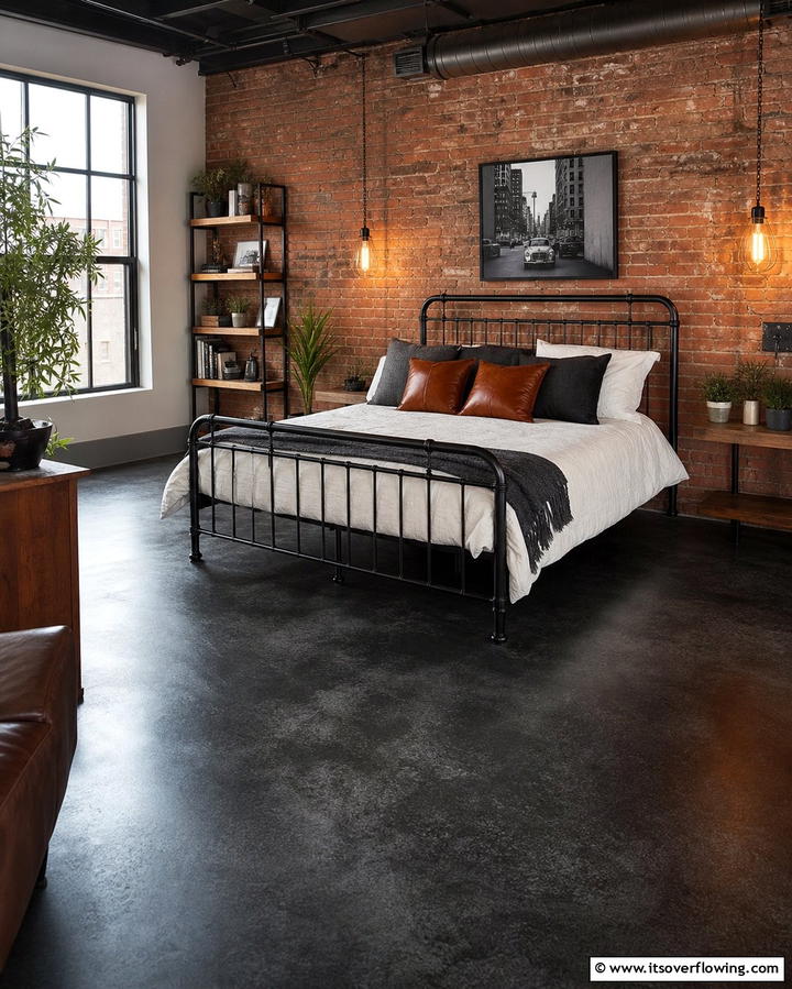 Black Concrete Floors for an Industrial Aesthetic - 25 Black Floor Bedroom Ideas for a Bold and Modern Look