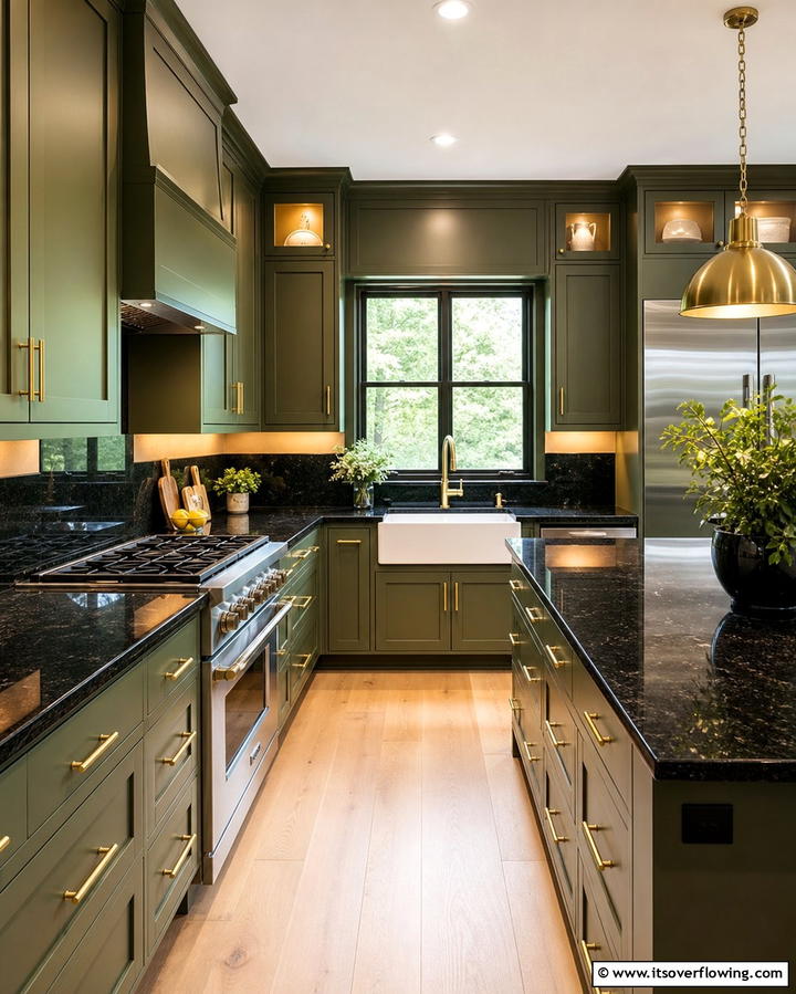 Black Countertops with Green Cabinets - 25 Black and Green Kitchen Ideas for Bold Design