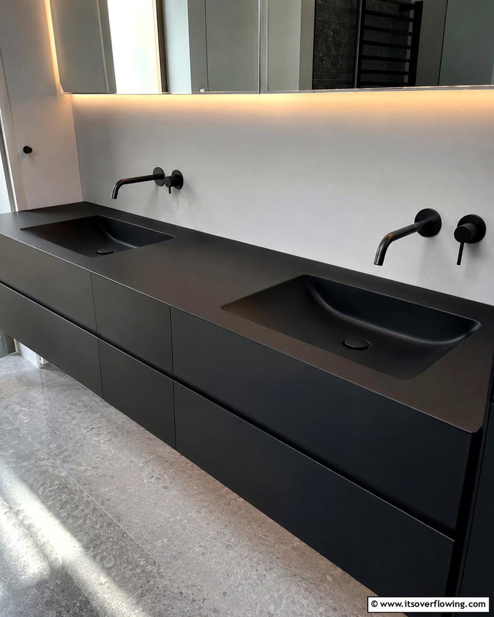 Black Countertops with Integrated SinksExact - 30 Bathrooms with Black Countertops for Modern Elegance