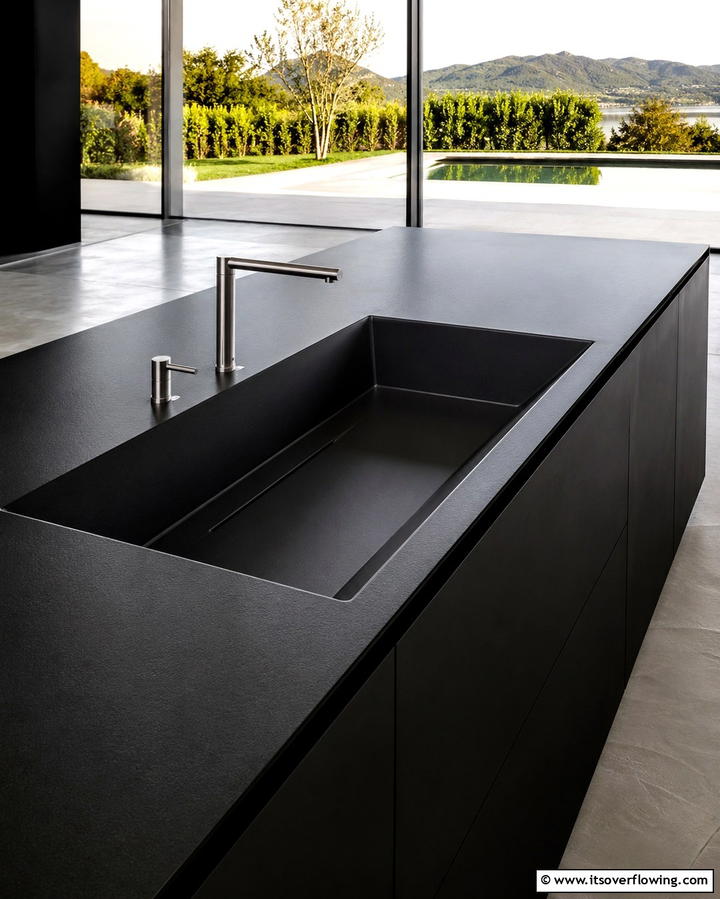 Black Countertops with Integrated SinksOne - 30 Bathrooms with Black Countertops for Modern Elegance