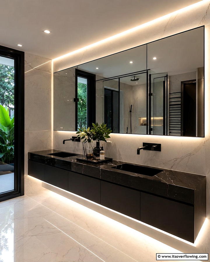 Black Countertops with LED Accents - 30 Bathrooms with Black Countertops for Modern Elegance