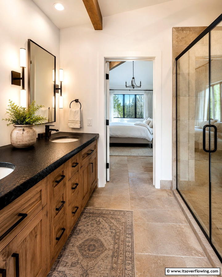 Black Countertops with Textured Finishes - 30 Bathrooms with Black Countertops for Modern Elegance