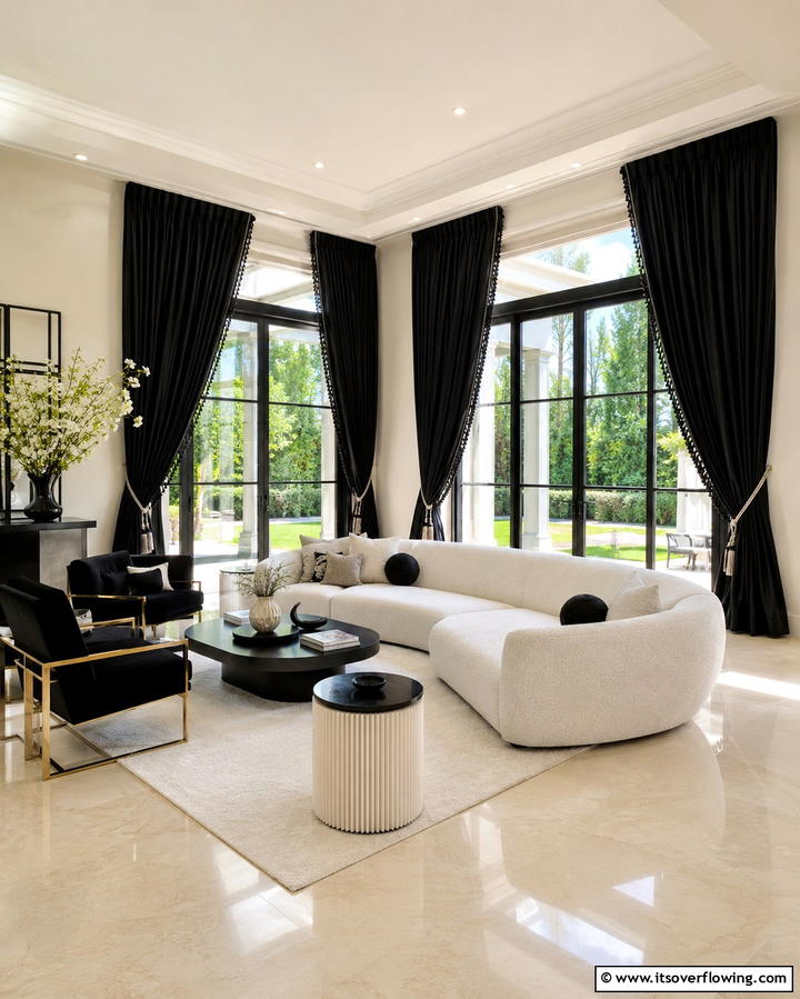 Black Curtains for Elegance - 30 Bold Black Living Room Designs for Dramatic Modern Spaces