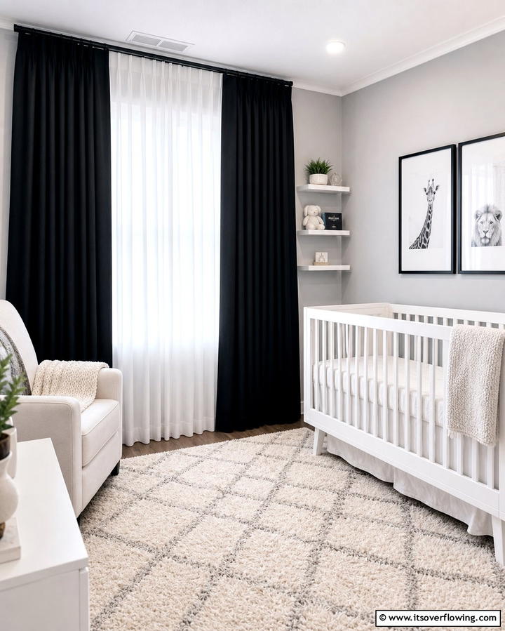 Black Curtains with Sheer Liners - 25 Black Nursery Ideas for Modern Baby Rooms