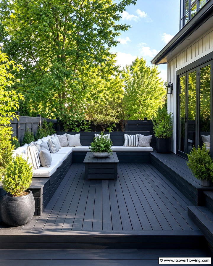 Black Deck with Built In Seating2 - 25 Black Deck Ideas for a Bold Outdoor Statement