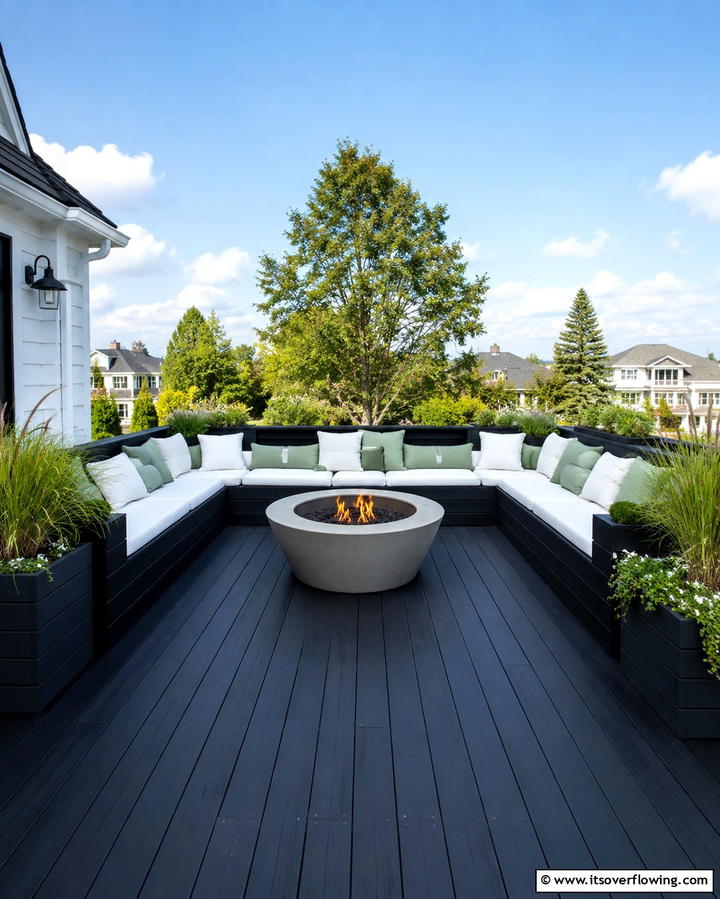 Black Deck with Built in Seating - 25 Black Deck Ideas for a Bold Outdoor Statement