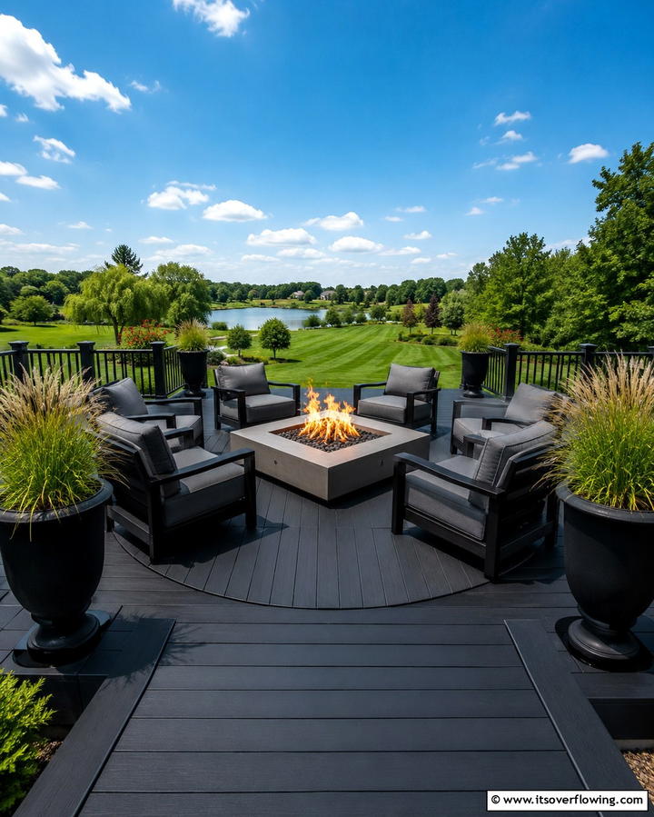 Black Deck with Fire PitOne - 25 Black Deck Ideas for a Bold Outdoor Statement