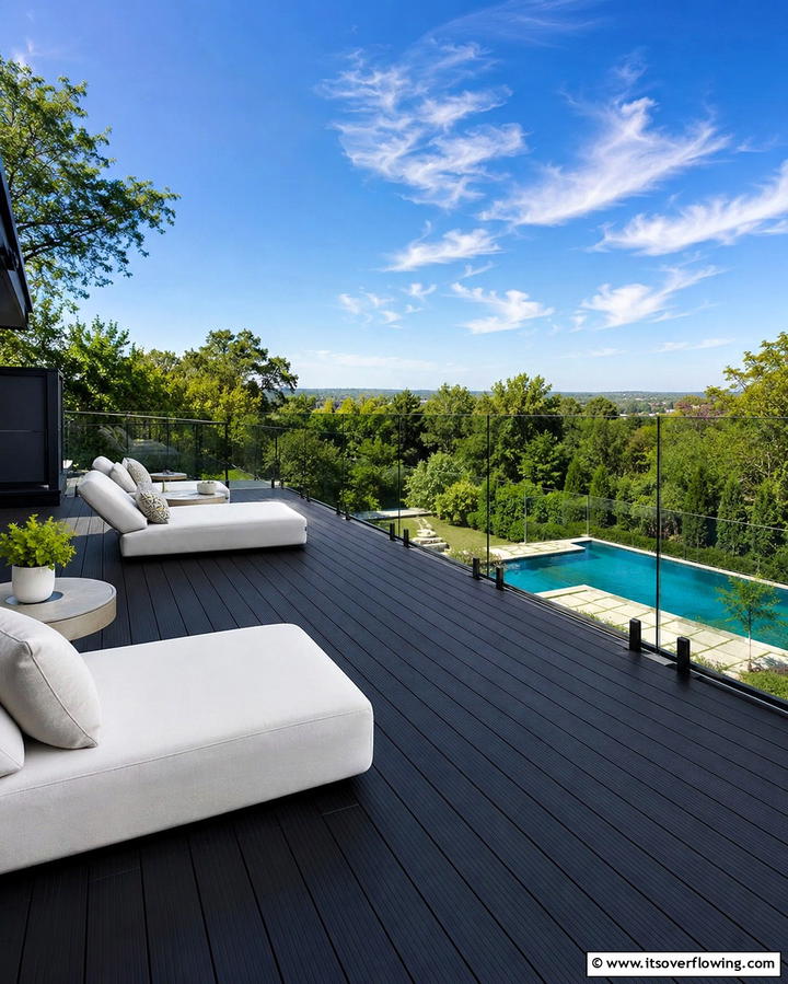 Black Deck with Glass Panels - 25 Black Deck Ideas for a Bold Outdoor Statement
