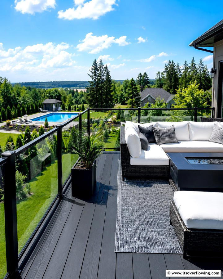Black Deck with Glass Railings - 25 Black Deck Ideas for a Bold Outdoor Statement
