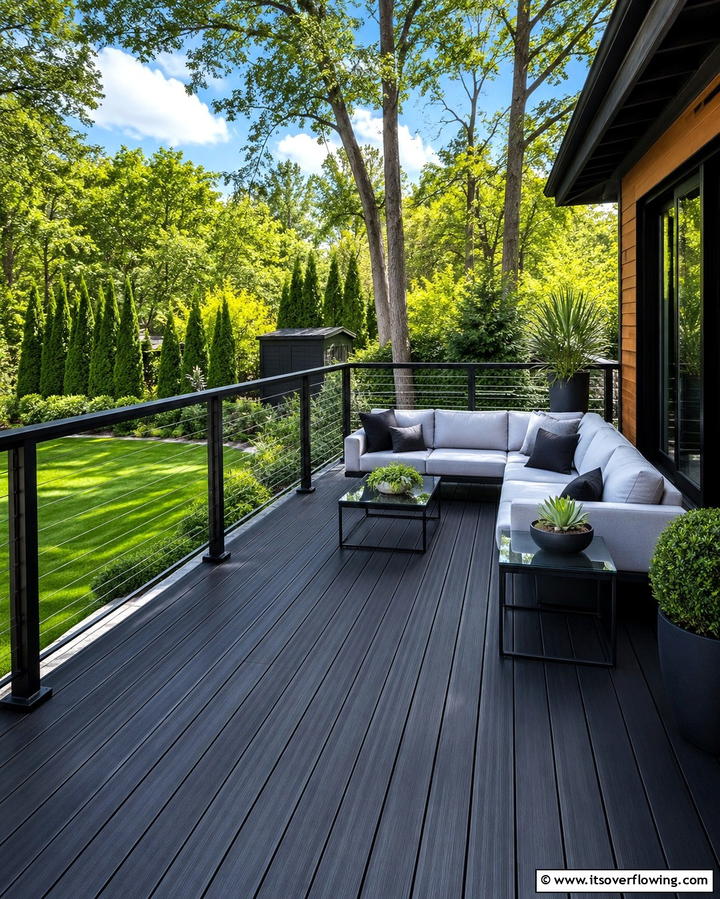 Black Deck with Modern Railings - 25 Black Deck Ideas for a Bold Outdoor Statement