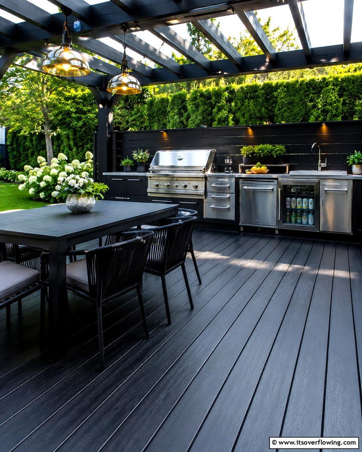 Black Deck with Outdoor KitchenOne - 25 Black Deck Ideas for a Bold Outdoor Statement
