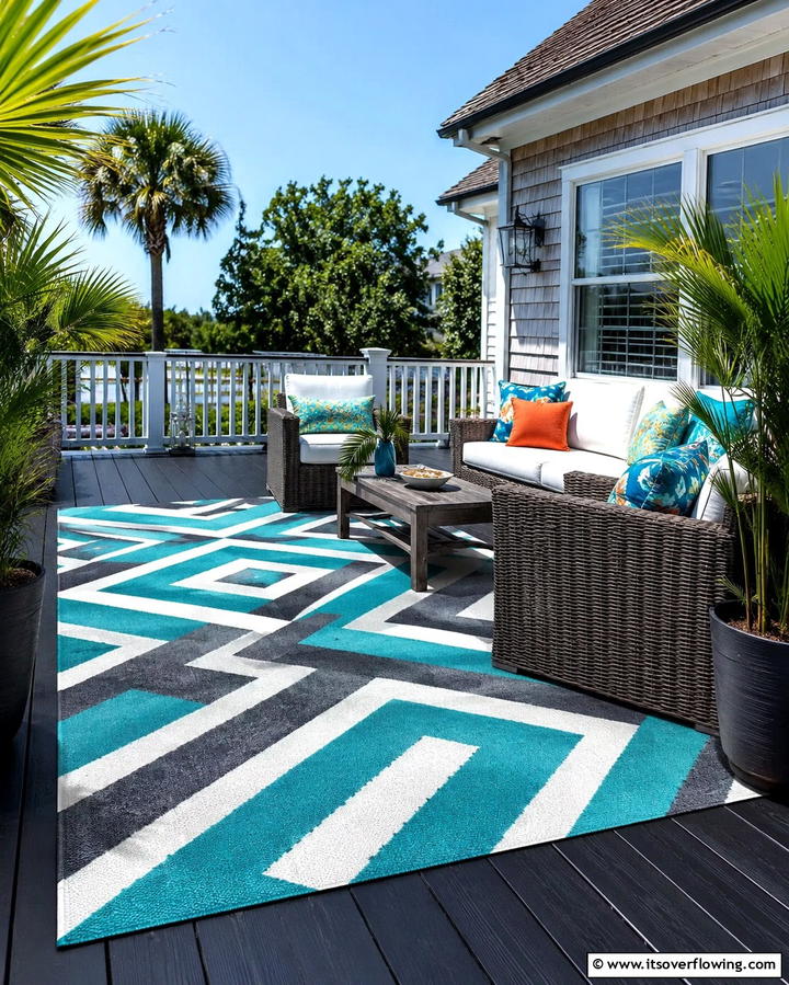 Black Deck with Outdoor Rugs - 25 Black Deck Ideas for a Bold Outdoor Statement